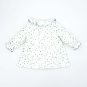 Vestido de viella con conejito azul y blanco