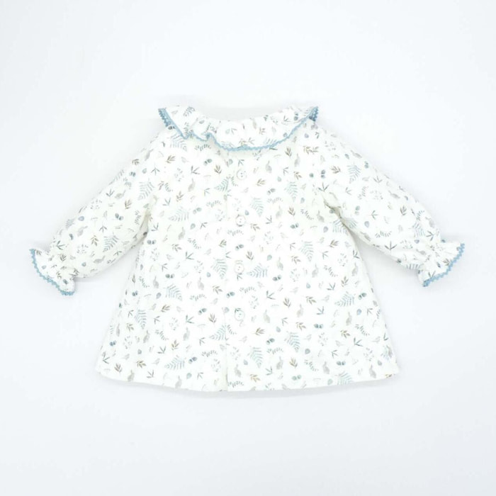 Vestido de viella con conejito azul y blanco