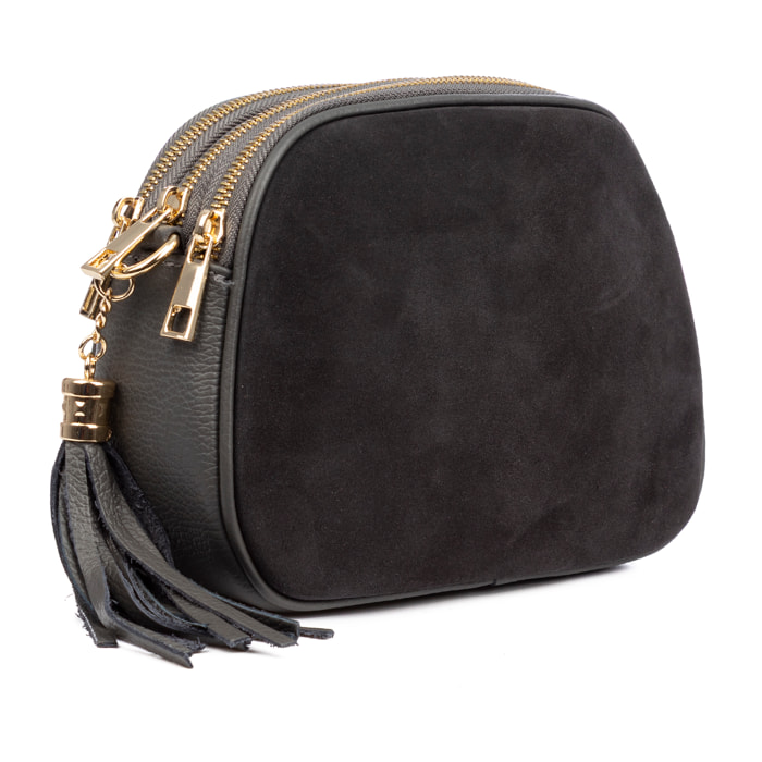 Aliminusa bolso bandolera Mujer. Piel auténtica Gamuza y Dollaro.