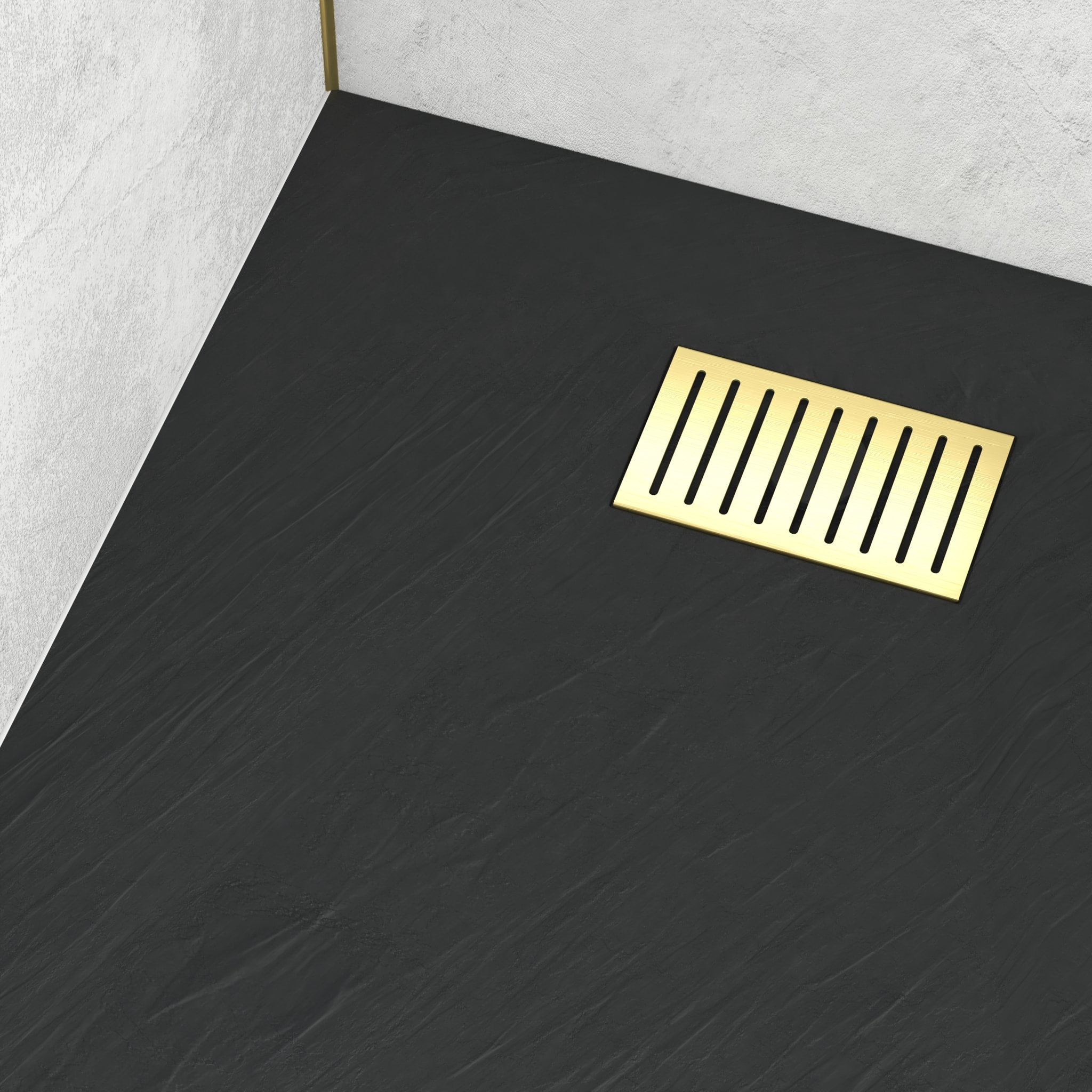 Receveur de douche Noir Effet Pierre 80x120 cm et Grille décor Linéaire Or Doré Brossé