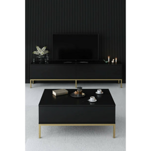 Mobile porta TV Dpetrell, Credenza da soggiorno, Armadio basso per TV, Base parete attrezzata, 180x30h47 cm, Nero e Oro