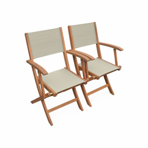 Salon de jardin en bois extensible - Almeria - table 200/250/300cm avec 2 rallonges. 2 fauteuils et 8 chaises. en bois d'Eucalyptus huilé et textilène gris taupe