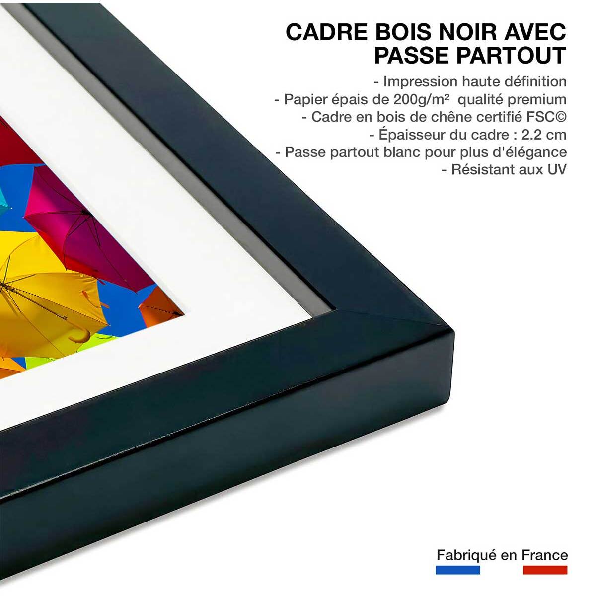Affiche ciel de parapluies Affiche sous cadre noir