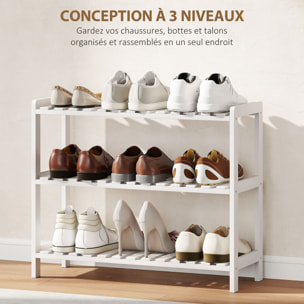 Meuble à chaussures range-chaussures 3 niveaux MDF bambou blanc