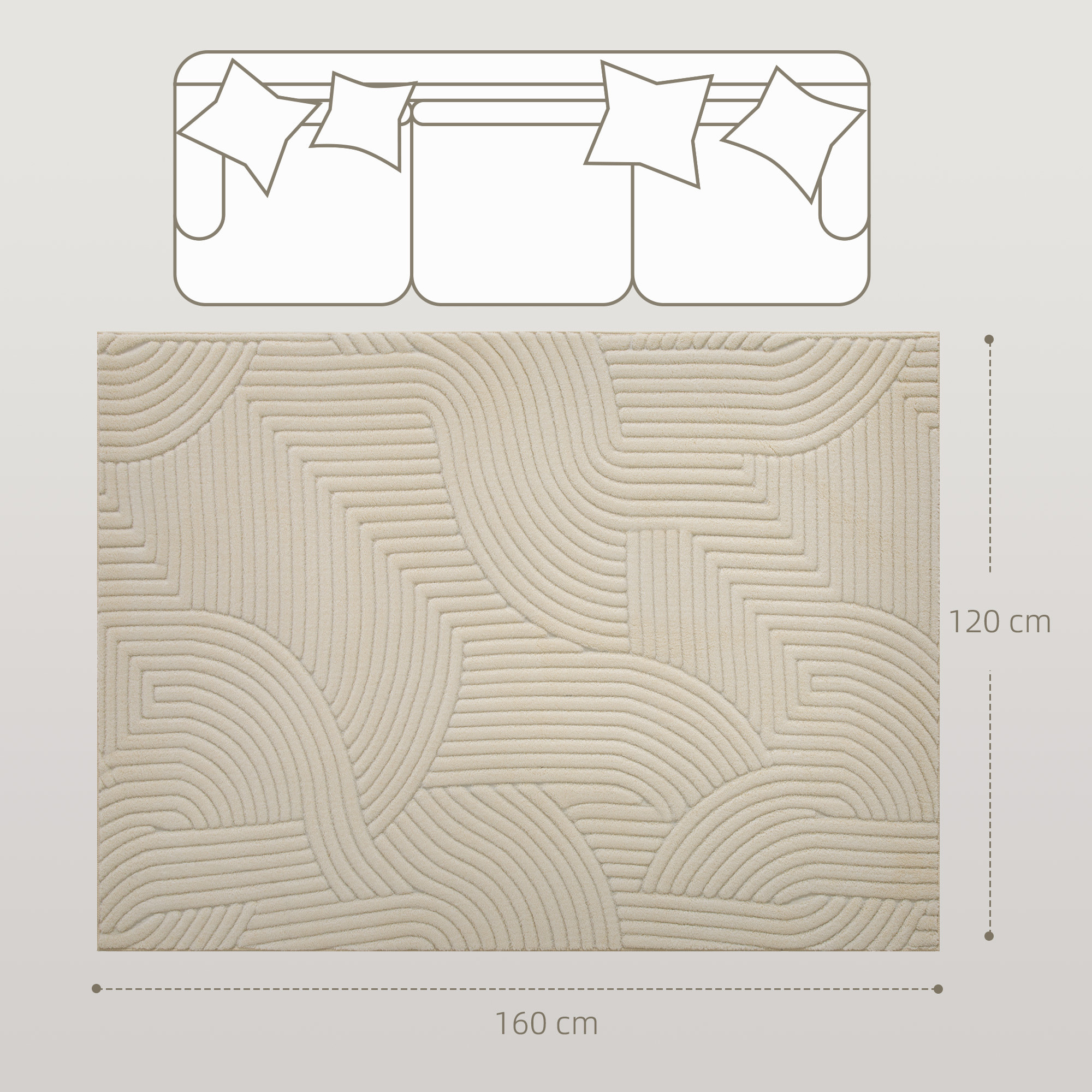 Alfombra Salón 160x120 cm Alfombra Pelo Corto Estilo Moderno Base Antideslizante Tejida a Máquina Tapete para Sala de Estar Dormitorio Comedor Crema