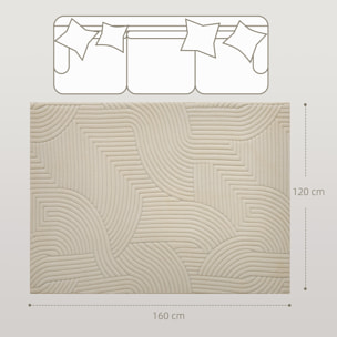 Alfombra Salón 160x120 cm Alfombra Pelo Corto Estilo Moderno Base Antideslizante Tejida a Máquina Tapete para Sala de Estar Dormitorio Comedor Crema