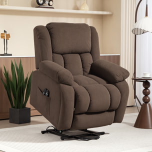 Fauteuil releveur massant chauffant grand confort - inclinable, repose-pieds rétractable - tissu toucher flanelle chocolat