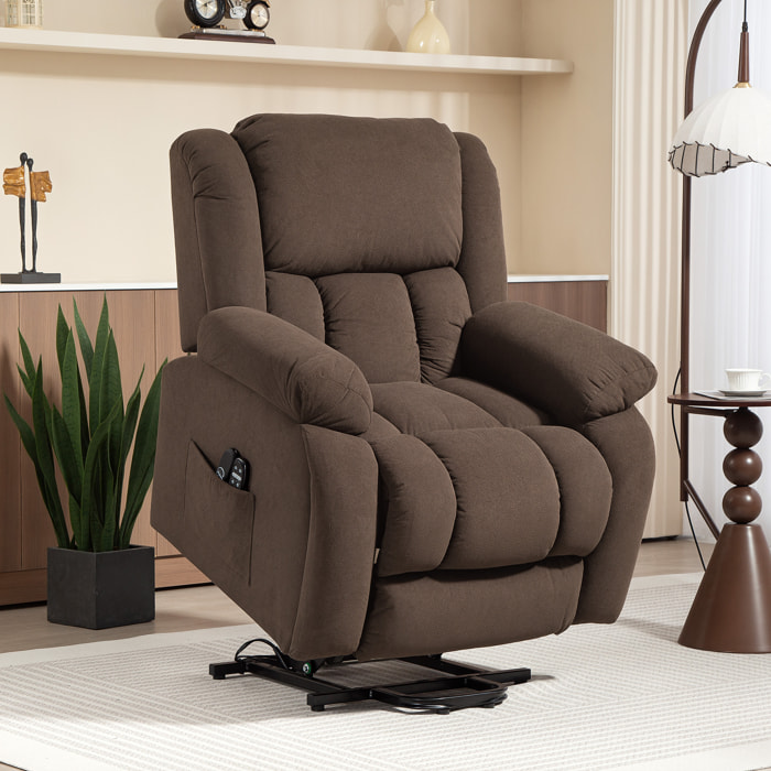 Fauteuil releveur massant chauffant grand confort - inclinable, repose-pieds rétractable - tissu toucher flanelle chocolat