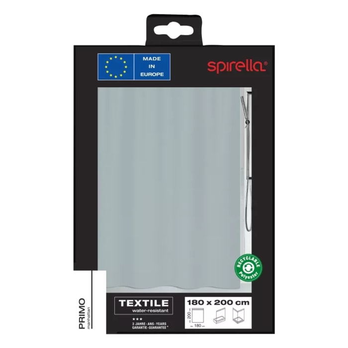 Rideau de douche Polyester PRIMO Gris Spirella