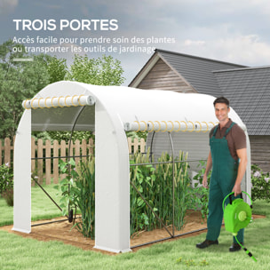 Serre de jardin tunnel 6 m² acier galvanisé renforcé dia. 1,9 cm bâche PE haute densité blanc