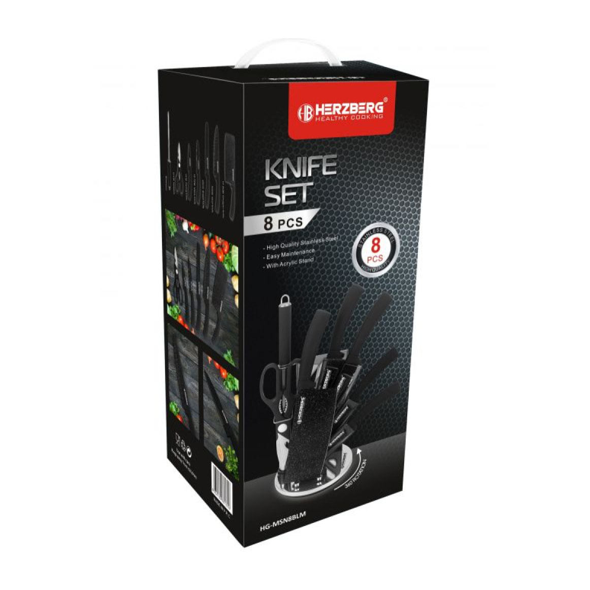 Set de couteaux avec support 8 pièces noir Herzberg HGMSN8BLK