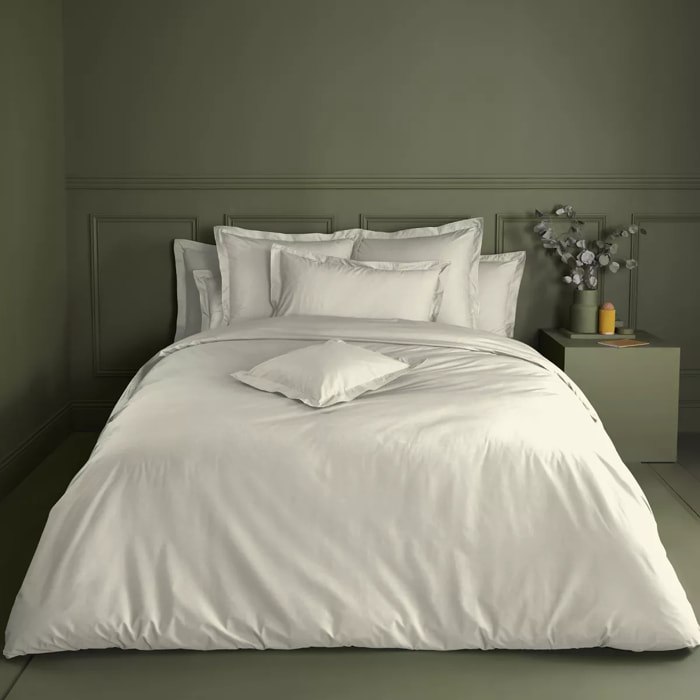 Housse de couette percale de coton uni ecru La percale francaise blanc casse