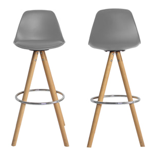 Lot de 2 tabourets scandinaves TOBIAS gris avec coussin