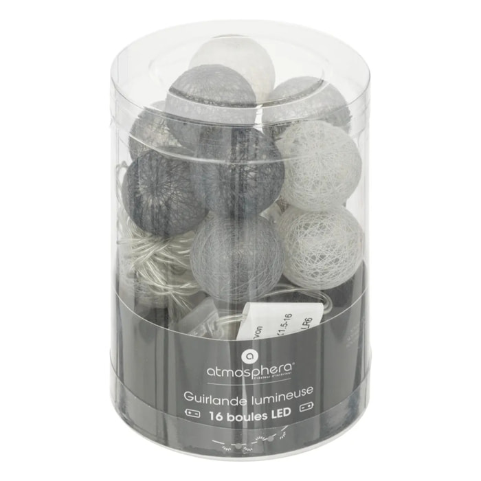 Guirlande pile 16 boules "Soft" D3,5cm