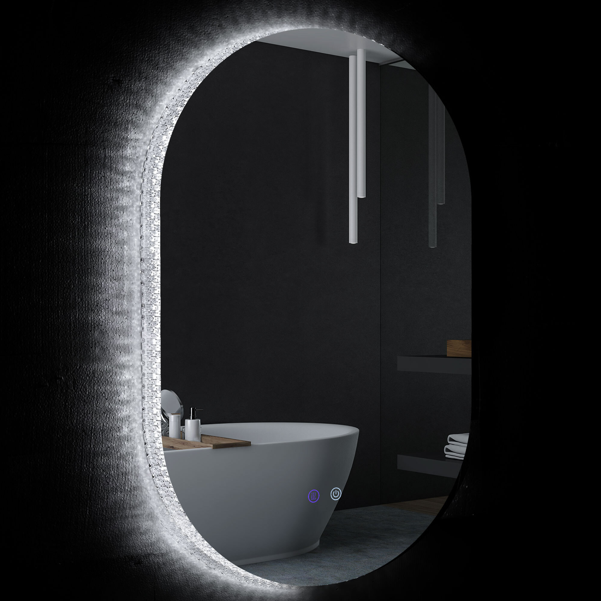 Miroir ovale mural lumineux LED de salle de bain - 81 x 51 cm - avec 3 couleurs, luminosité réglable interrupteur tactile système antibuée transparent