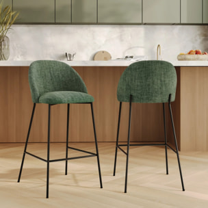 Lot de 2 chaises pour ilot central 66,5 cm en tissu vert sapin - Karl