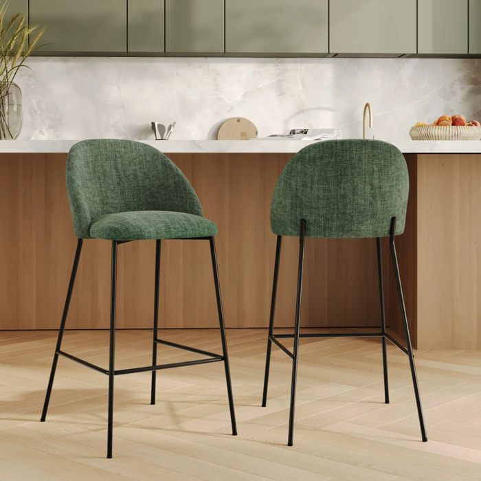 Lot de 2 chaises pour ilot central 66,5 cm en tissu vert sapin - Karl