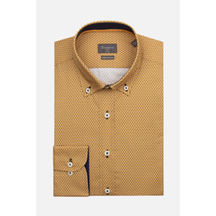 camicia uomo 1 bottone button down slim Cotone Stampato Fantasia Senape e Grigio Scuro