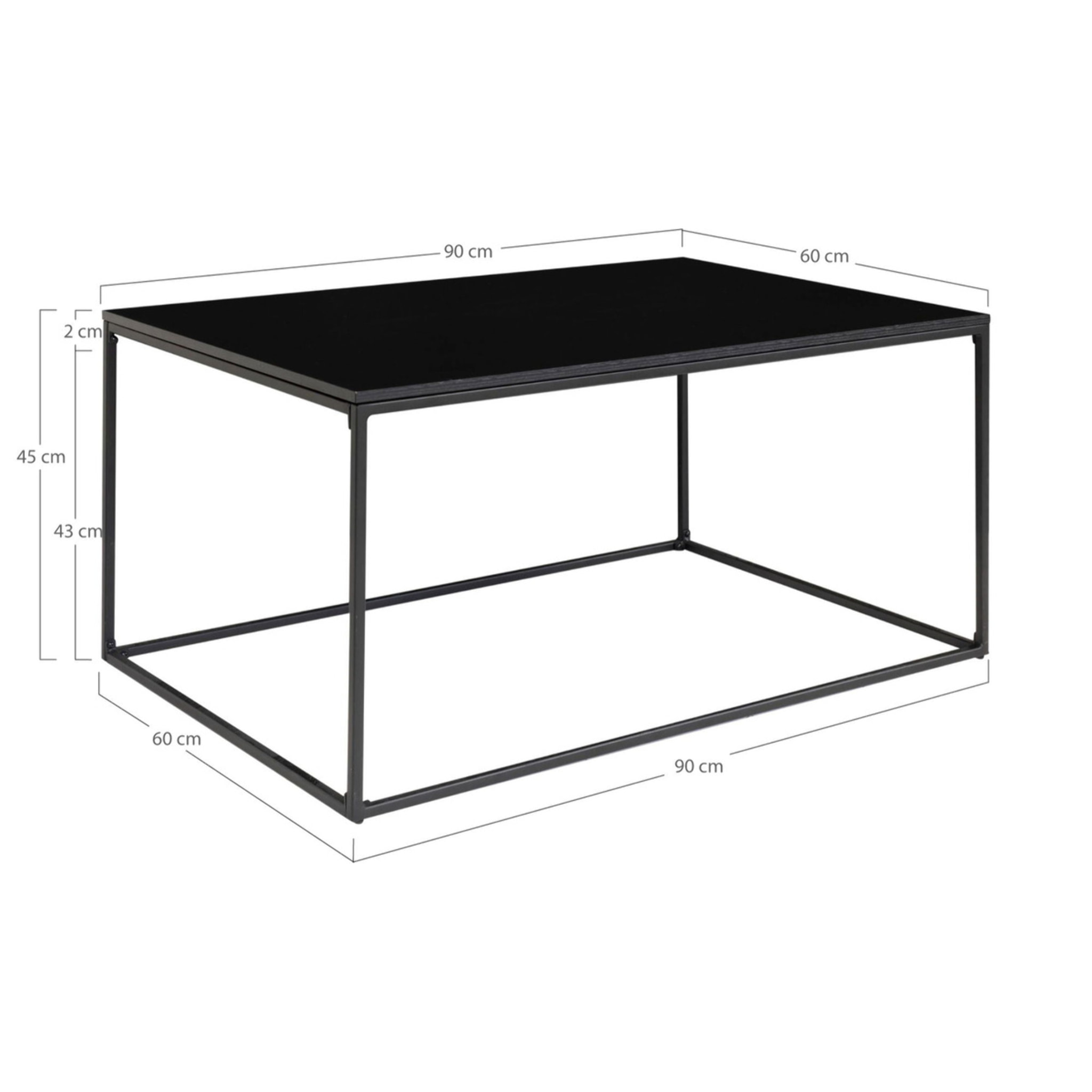 Tavolino da salotto Vita in nero con struttura in acciaio, 90×60×45 cm