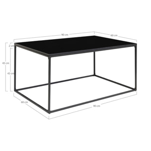 Tavolino da salotto Vita in nero con struttura in acciaio, 90×60×45 cm