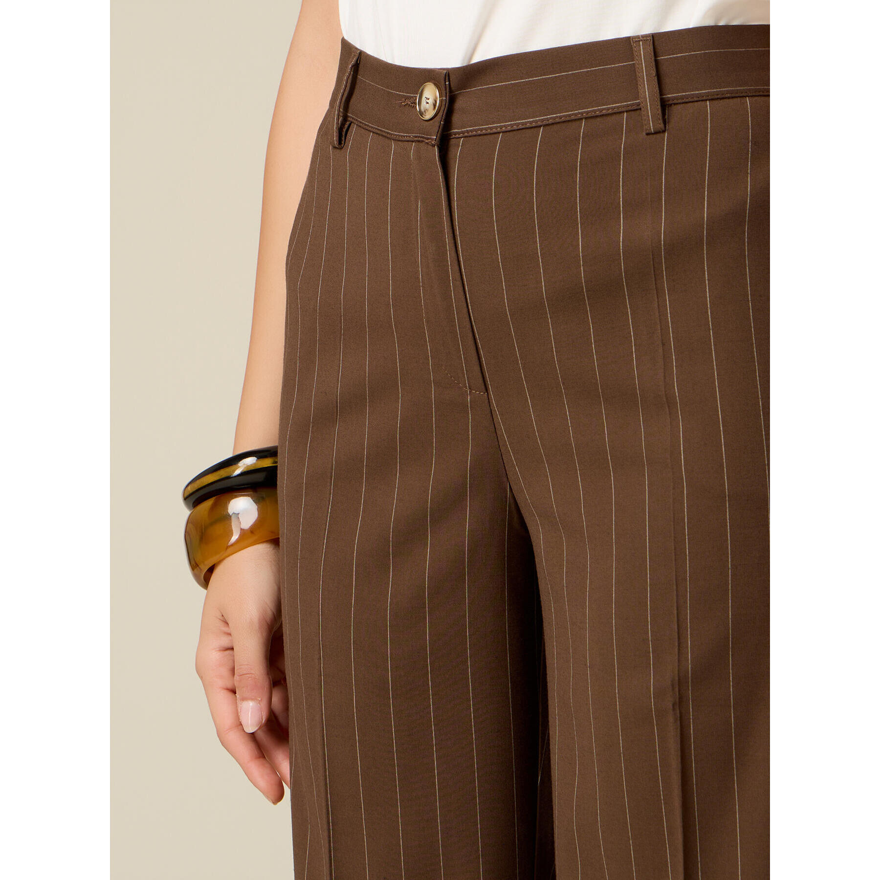 Oltre - Pantalones cropped de rayas diplomáticas mezcla de lino - Marrón
