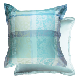 Taie d'oreiller satin de coton jacquard Mille Dentelles Lit Turquoise
