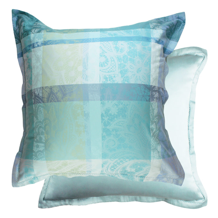 Taie d'oreiller satin de coton jacquard Mille Dentelles Lit Turquoise