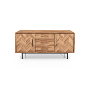 Meuble bas bois hêtre 2 portes paola 144x45cm