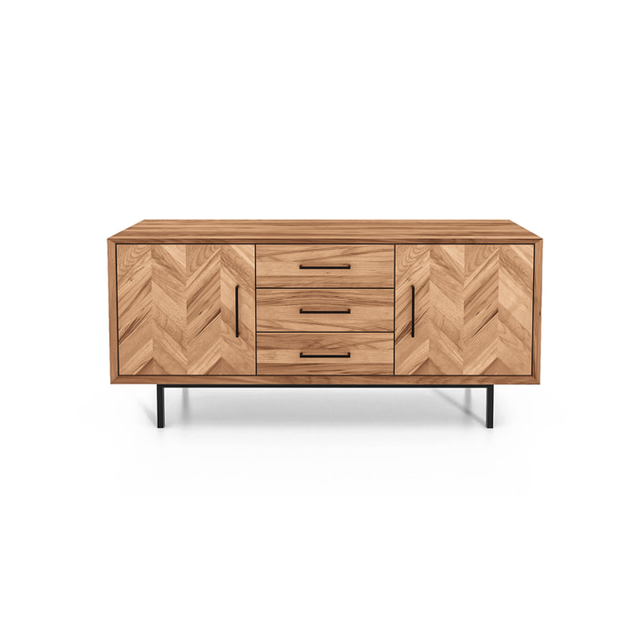 Meuble bas bois hêtre 2 portes paola 144x45cm