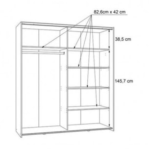 Dressing Armoire 2 portes coulissantes 5 tablettes et 1 miroir - 6 coloris - THAIS