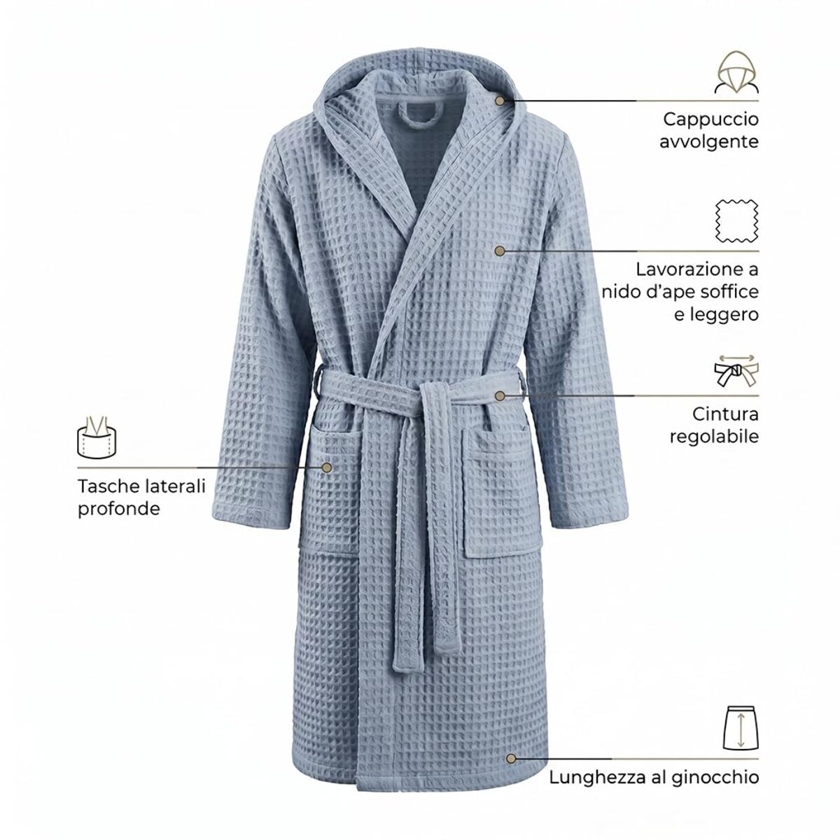 INTRECCI HOME Accappatoio Uomo e Donna, in Morbido Cotone 300 g, , Morbidezza Extra, Avvolgente, con Cappuccio e Tasche, Elegante e Confortevole,