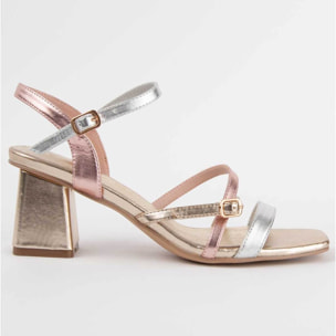 Sandalia De Tacón - Dorado - Altura: 6 Cm