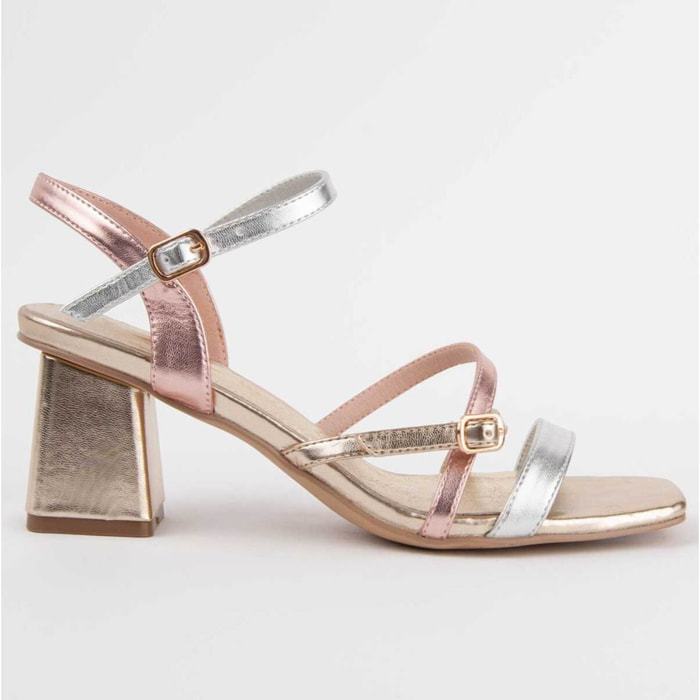 Sandalia De Tacón - Dorado - Altura: 6 Cm