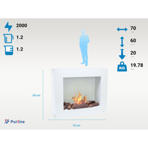 Cheminée éthanol en blanc avec kit de bûches