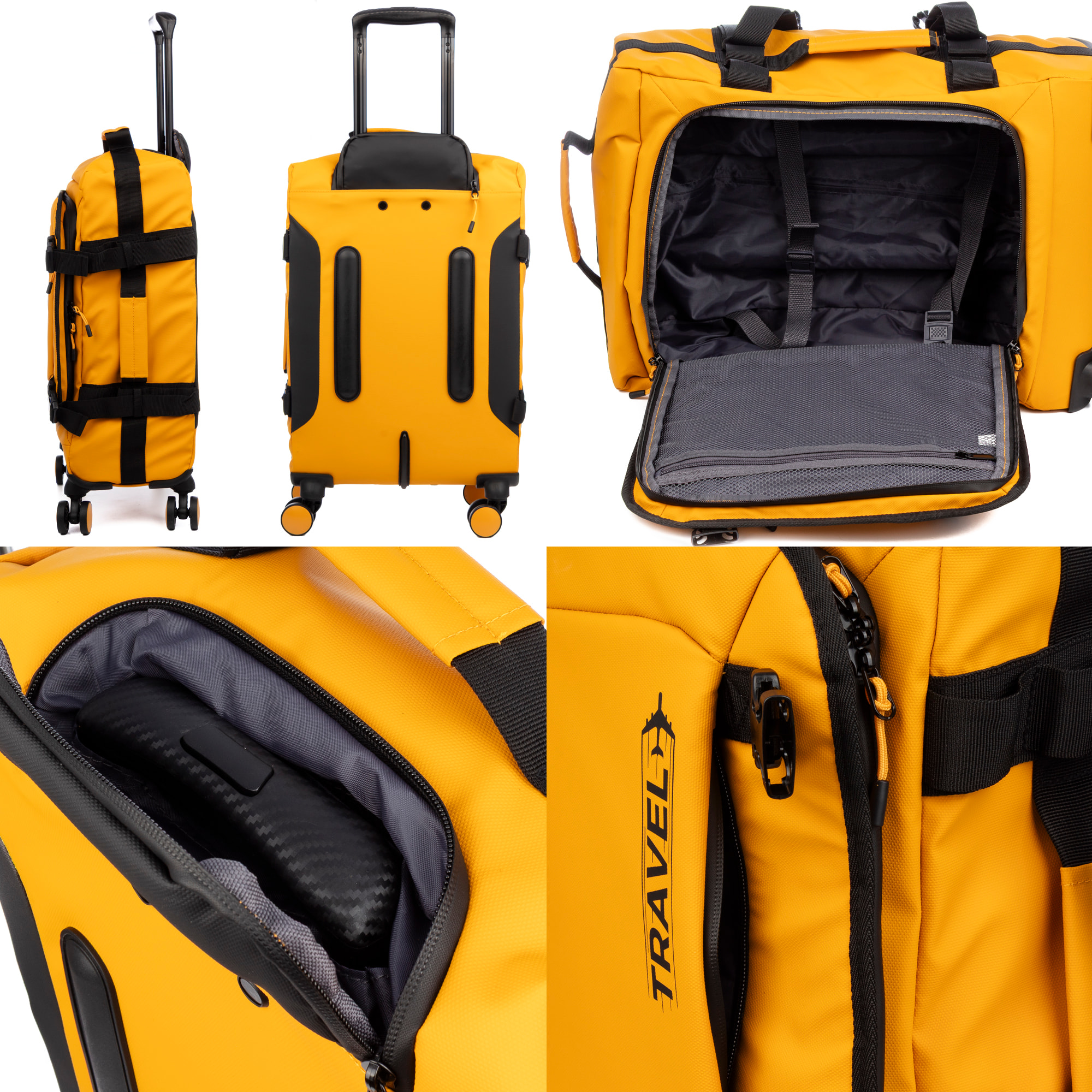 Set di 3 valigie flessibili in tessuto idrorepellente, riflettenti e di alta durata.