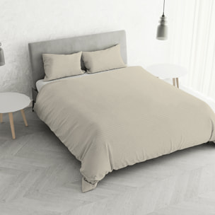 PARURE COPRIPIUMINO SATIN STRIPES, 100% Raso di Poliestere, Made in Italy, No Stiro - TORTORA