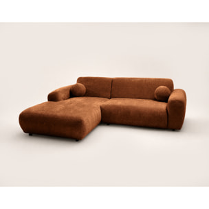 Louise - Canapé d'angle gauche 4 places en velours texturé - Terracotta