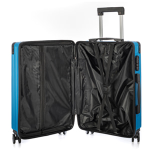 DAM Juego de 3 maletas Trolley, en material ligero ABS de alta resistencia con esquinas reforzadas. Cerradura numérica y 4 ruedas dobles extraíbles y giratorias 360°. 52x31x78 Cm. Color: Azul Vaquero