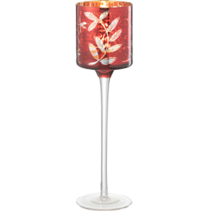 J-Line photophore Sur Pied Feuilles - verre - rouge/or - small