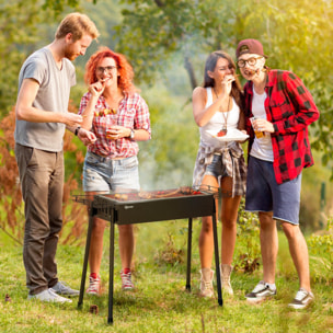 Barbacoa de Carbón con 2 Parrillas de Acero Inoxidable Barbacoa Portátil con 2 Especieros para Acampar Picnic Camping Jardín 77x30x70 cm Negro