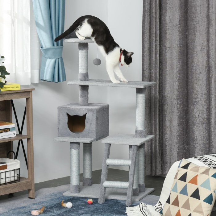 Árbol Rascador para Gatos Altura 124 cm con Plataformas Escalera Cueva y Postes