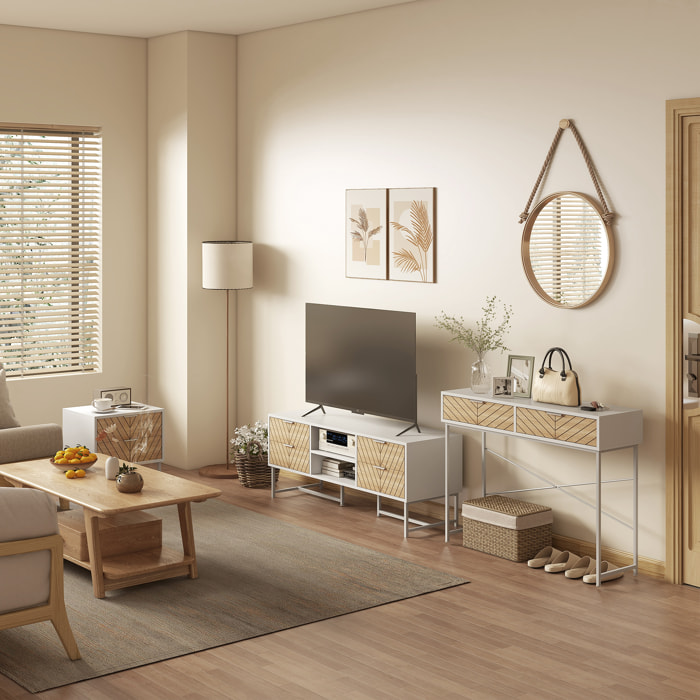 Conjunto para el Hogar Incluye 1 Mueble de TV para Televisores de hasta 47 Pulgadas 1 Mesa de Consola y 1 Mesita Auxiliar con 2 Cajones Blanco y Roble