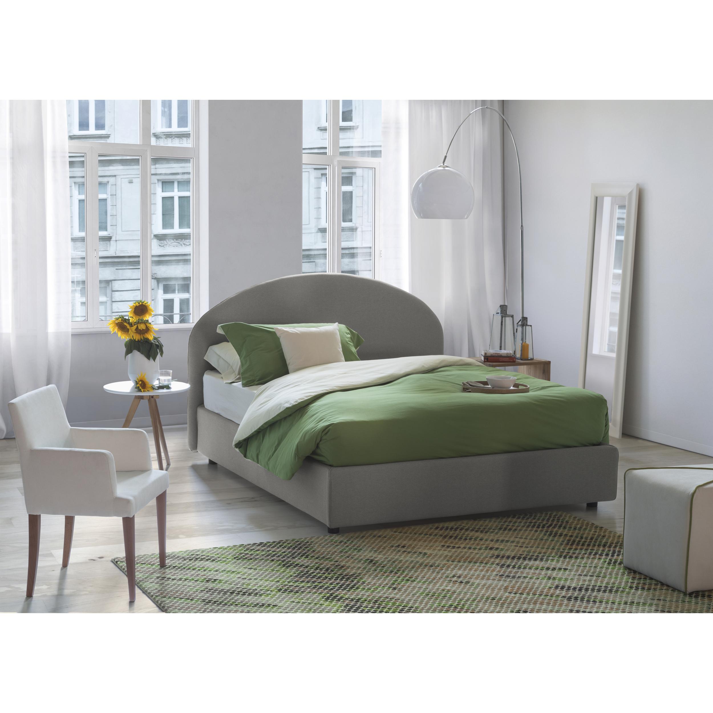 Letto piazza e mezza Connie, Letto contenitore con rivestimento in tessuto, 100% Made in Italy, Apertura frontale, con materasso Cm 120x190 incluso, Grigio