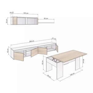 Pack salón con mesa de centro Arlet Plus V2 Blanco Artik (Blanco Mate) - Roble Canadian