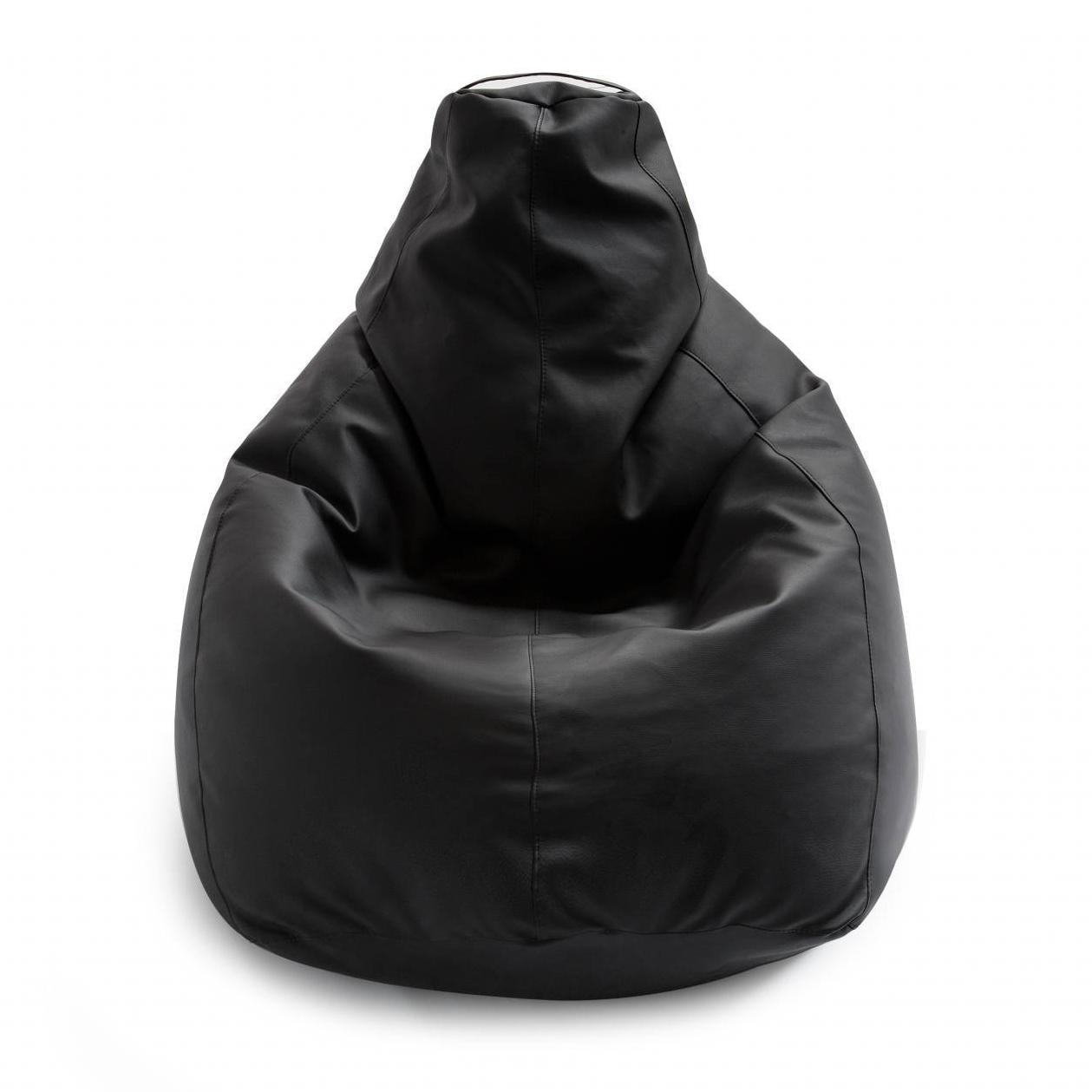 Pouf Annachiara, Pouf a sacco, 100% Made in Italy, Poltrona a sacco in ecopelle, Cm 70x70h110, Nero