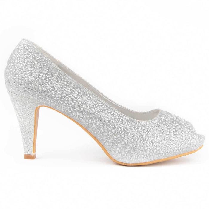 Zapato De Tacón - Plateado - Altura: 6 Cm