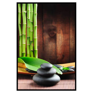 Affiche encadrée zen avec bambou et pierres naturelles Affiche + cadre en métal - Noir