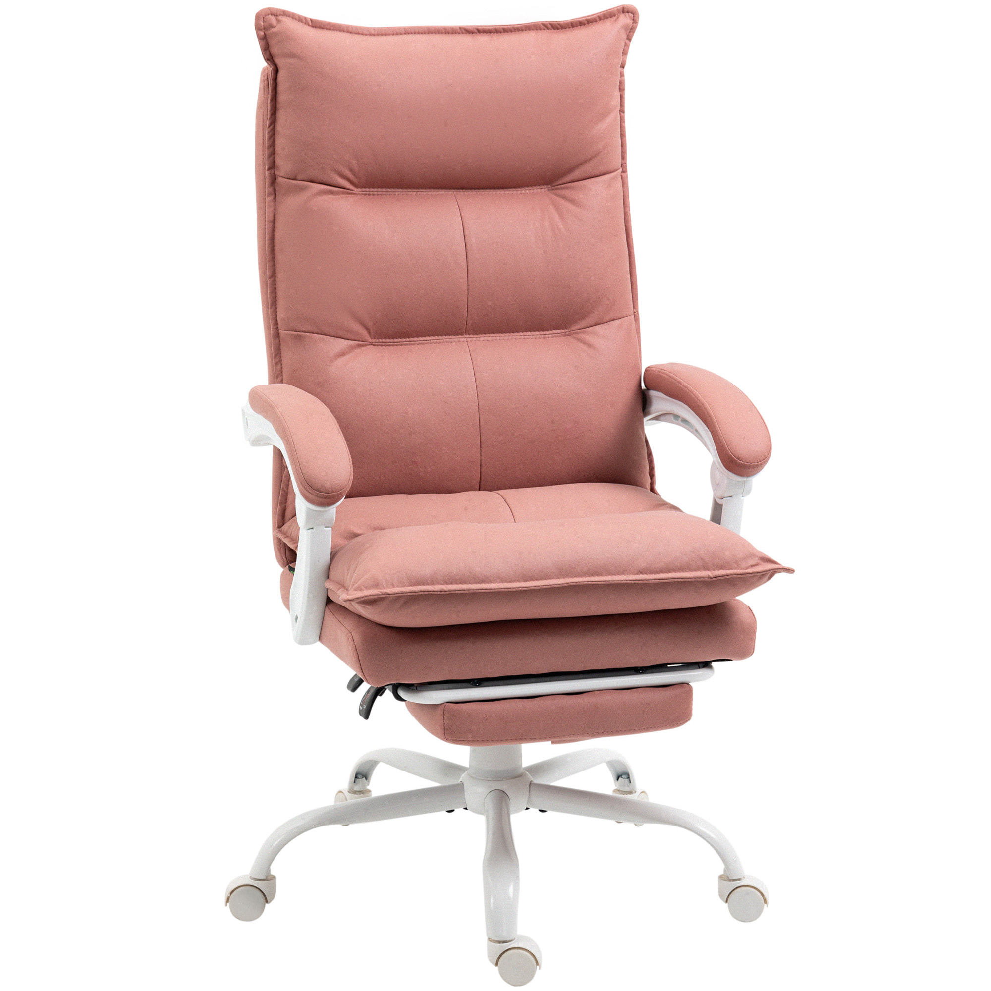 Fauteuil de bureau massant chauffant inclinable réglable repose-pieds rétractable microfibre rose