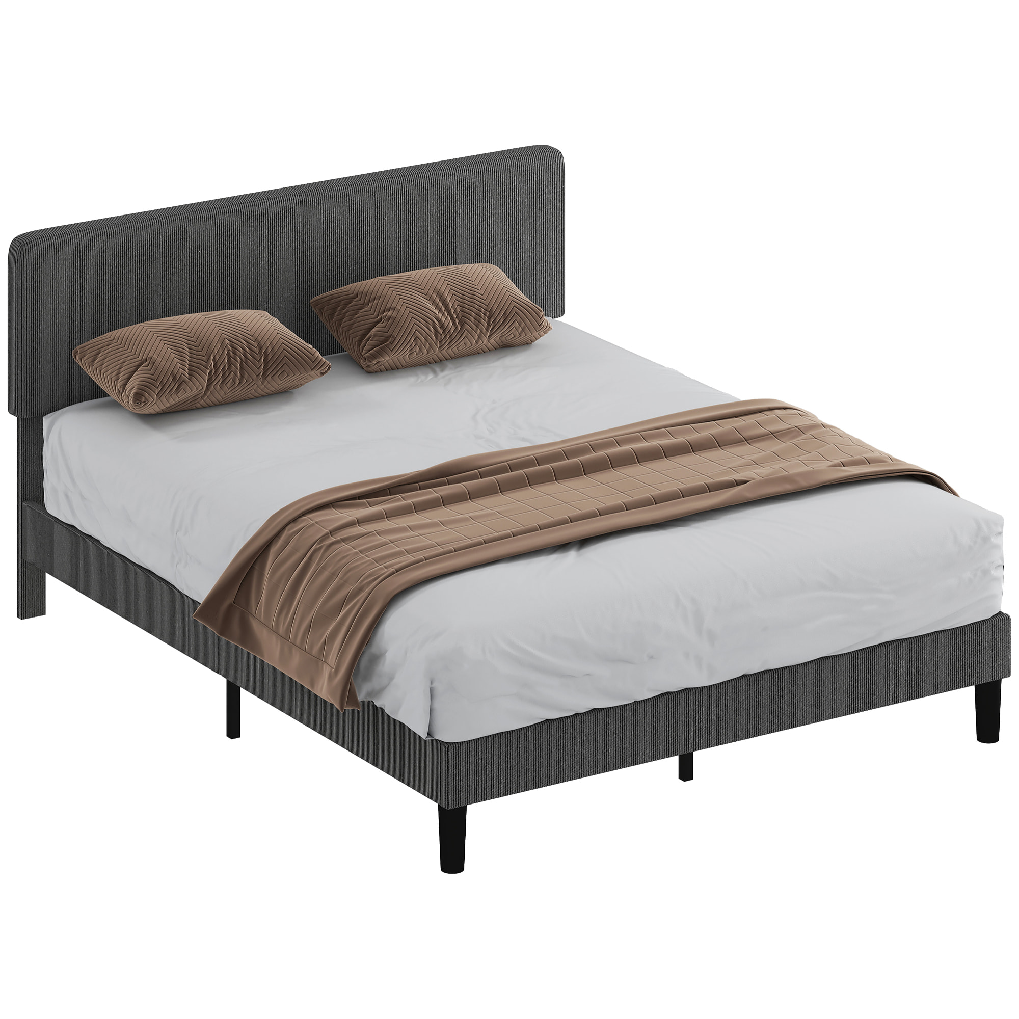 Somier 160x200 cm con Cabecero Ajustable, Estructura de Cama, Tapizado en Pana, Láminas de Madera, Fácil de Montar, Gris Oscuro