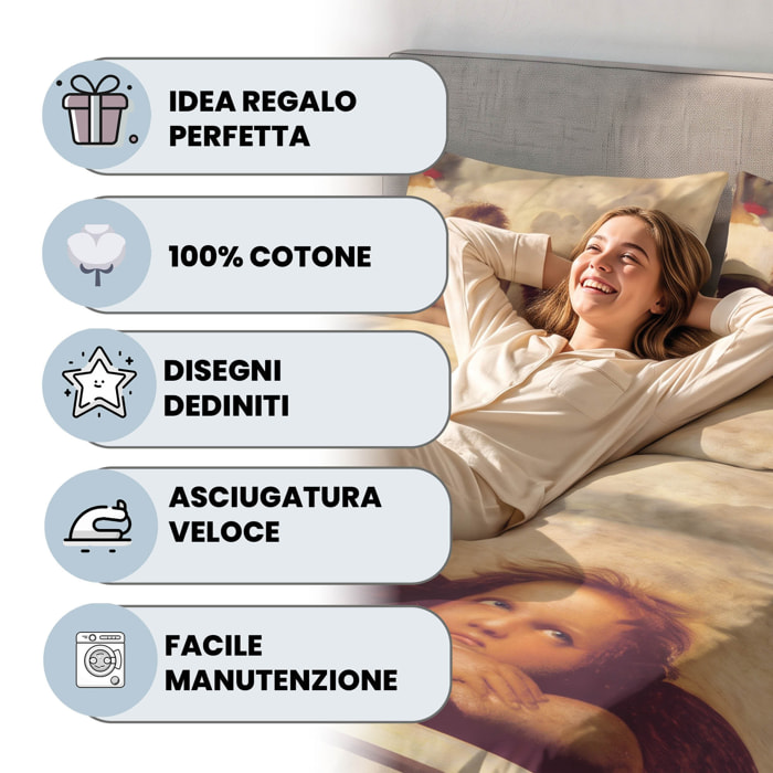 PARURE COPRIPIUMINO SOGNI D'AUTORE, Stampa Digitale, 100% Cotone, Made in Italy - 59